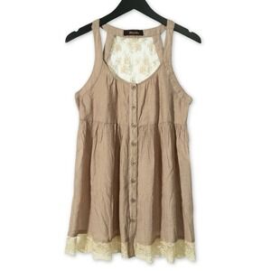 Staccato Tunic Top Womens Large Tan Lace Sleeveless Button Boho‎ Country Concert
